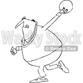 Lineart Clipart of a Cartoon Black and White Chubby Man Swinging Back a Bowling Ball - Royalty Free Outline Vector Illustration © djart #1341368