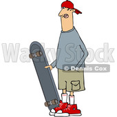 Clipart of a Cartoon Caucasian Man Standing with a Skateboard - Royalty Free Vector Illustration © djart #1342244