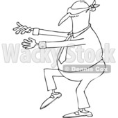 Outline Clipart of a Cartoon Black and White Chubby Business Man Walking Blindfolded with His Arms out - Royalty Free Lineart Vector Illustration © djart #1344206