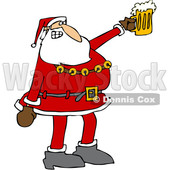Clipart of a Cartoon Christmas Santa Claus Cheering and Holding up a Beer Mug - Royalty Free Vector Illustration © djart #1347286
