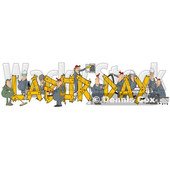 Clipart of Cartoon Chubby White Male and Female Workers Building LABOR DAY Text - Royalty Free Illustration © djart #1347294