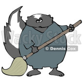 Working Skunk in Coveralls, Mopping up a Mess on a Floor Clipart Illustration © djart #13473