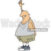 Clipart of a Cartoon Chubby White Man Raising His Hand, Needing to Go to the Bathroom - Royalty Free Vector Illustration © djart #1352137