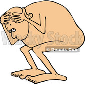 Clipart of a Cartoon White Man Cowering, Scared and Naked - Royalty Free Vector Illustration © djart #1352138