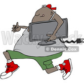 Clipart of a Cartoon Chubby Black Juvenile Deliquent Man Looting and Running with a Stolen Television - Royalty Free Vector Illustration © djart #1352141