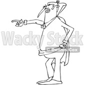Outline Clipart of a Cartoon Black and White Angry Vampire Pointing to the Left - Royalty Free Lineart Vector Illustration © djart #1355270