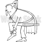 Outline Clipart of a Cartoon Black and White Chubby Dracula Vampire Putting His Shoes on - Royalty Free Lineart Vector Illustration © djart #1355579