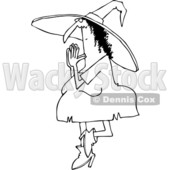 Outline Clipart of a Cartoon Black and White Halloween Witch Doing Yoga - Royalty Free Lineart Vector Illustration © djart #1355847