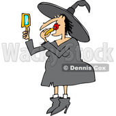 Clipart of a Cartoon Chubby Halloween Witch Applying Lipstick - Royalty Free Vector Illustration © djart #1356160