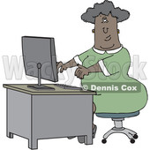 Clipart of a Cartoon Black Female Secretary Working at a Computer Desk - Royalty Free Vector Illustration © djart #1356461