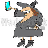 Clipart of a Cartoon Red Haired Chubby Witch Taking a Selfie with a Cell Phone - Royalty Free Vector Illustration © djart #1359742