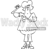 Clipart of a Cartoon Black and White Chubby Woman with Flabby Arms, Pointing to the Problem - Royalty Free Vector Illustration © djart #1361172