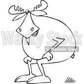 Clipart of a Cartoon Black and White Lineart Moose Squatting and Pooping - Royalty Free Vector Illustration © djart #1361452