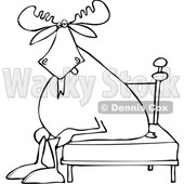 Clipart of a Cartoon Black and White Lineart Tired Moose Sitting on a Bed - Royalty Free Vector Illustration © djart #1361453