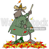 Clipart of a Cartoon Moose Raking Autumn Leaves - Royalty Free Vector Illustration © djart #1361611