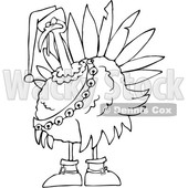 Clipart of a Cartoon Black and White Christmas Turkey Bird Wearing a Santa Hat and Bell Sash - Royalty Free Vector Illustration © djart #1362427