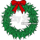 Clipart of a Cartoon Marijuana Pot Leaf Weed Christmas Wreath with a Red Bow - Royalty Free Vector Illustration © djart #1365761