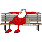 Clipart of a Cartoon Christmas Santa Claus in His Pjs, Sitting on a Park Bench with a Bottle of Alcohol - Royalty Free Vector Illustration © djart #1368128