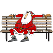 Clipart of a Cartoon Christmas Santa Claus Sitting on a Park Bench - Royalty Free Vector Illustration © djart #1370948