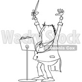 Clipart of a Cartoon Black and White Chubby Male Music Conductor Holding up an Arm and Wand - Royalty Free Vector Illustration © djart #1371796