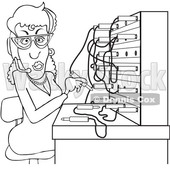 Clipart of a Cartoon Black and White Switchboard Operator at Work - Royalty Free Vector Illustration © djart #1372569