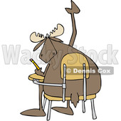 Clipart of a Cartoon Student Moose with a Question, Raising a Hoof at a Desk - Royalty Free Vector Illustration © djart #1373280