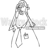 Clipart of a Cartoon Black and White Scared Business Man Covering His Face with His Hands - Royalty Free Vector Illustration © djart #1373287