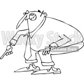 Clipart of a Cartoon Black and White Angry Business Man Yelling and Pointing at the Ground - Royalty Free Vector Illustration © djart #1373289
