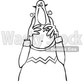 Clipart of a Black and White Cartoon Scared Man Covering His Face - Royalty Free Vector Illustration © djart #1373293