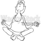 Cartoon Clipart of a Black and White Relaxed Chubby Woman Meditating - Royalty Free Vector Illustration © djart #1373908