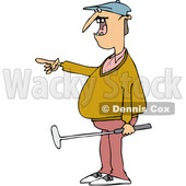 Clipart of a Chubby White Male Golfer Holding a Club and Pointing to the Left - Royalty Free Vector Illustration © djart #1374502