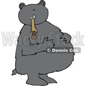 Cartoon Clipart of a Black Bear Standing Upright and Resting His Paws on His Full Belly - Royalty Free Vector Illustration © djart #1375290
