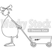 Cartoon Clipart of a Black and White Moose Standing Upright and Pulling a Wagon - Royalty Free Vector Illustration © djart #1375297