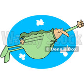 Clipart of a Chubby White Male Super Hero Flying in a Green Suit over a Sky Oval - Royalty Free Vector Illustration © djart #1377529