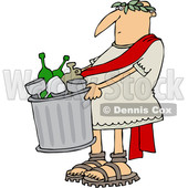 Clipart of a Cartoon Roman Man Carrying a Garbage Can Full of Bottles and Wine Glasses - Royalty Free Vector Illustration © djart #1384315