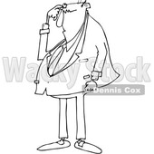 Clipart of a Cartoon Black and White Lineart Chubby Bald Business Man Scratching His Head and Looking Puzzled - Royalty Free Vector Illustration © djart #1384321