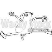Clipart of a Cartoon Black and White Lineart Carefree Nudec Man Leaping - Royalty Free Vector Illustration © djart #1384322