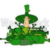 Clipart of a Cartoon St Patricks Day Leprechaun Deep in a Pile of Bottles - Royalty Free Vector Illustration © djart #1385551