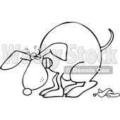 Clipart of a Cartoon Black and White Lineart Dog Straining and Pooping - Royalty Free Vector Illustration © djart #1388181