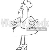 Clipart of a Cartoon Black and White Lineart Chubby Granny in a Sexy Dress - Royalty Free Vector Illustration © djart #1388396