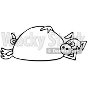 Clipart of a Cartoon Black and White Lineart Pig Laying on His Side - Royalty Free Vector Illustration © djart #1389338
