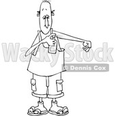 Clipart of a Cartoon Black and White Lineart Man Putting on Bug Spray - Royalty Free Vector Illustration © djart #1389402