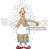 Clipart of a Cartoon White Man, Surrounded by Insects, Putting on Bug Repellant Spray - Royalty Free Vector Illustration © djart #1389407