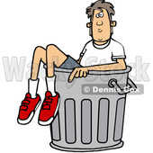 Clipart of a Cartoon White Boy in a Trash Can - Royalty Free Vector Illustration © djart #1389535