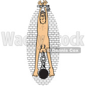 Clipart of a Cartoon Nude White Man Cuffed to a Wall, with a Ball and Chain Tied to His Balls - Royalty Free Vector Illustration © djart #1391242