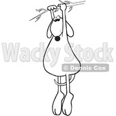 Clipart of a Cartoon Black and White Lineart Dog Hanging from a Branch - Royalty Free Vector Illustration © djart #1391243