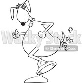 Toon Clipart of a Black and White Lineart Dog Walking Upright and Farting - Royalty Free Vector Illustration © djart #1392134
