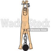 Toon Clipart of a Nude White Man Hanging, with a Ball and Chain Tied to His Balls - Royalty Free Vector Illustration © djart #1392136