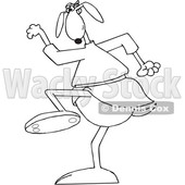 Clipart of a Cartoon Black and White Lineart Martial Arts Dog Doing a Karate Kick - Royalty Free Vector Illustration © djart #1392210