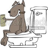 Clipart of a Cartoon Brown Dog out of Tp, Sitting on a Toilet - Royalty Free Vector Illustration © djart #1392211